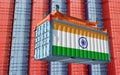 Trading with India. Freight container with India flag.