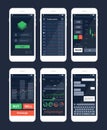 Trading mobile app interface template set. Smartphone applications variety, modern software demonstration. Mobile phone