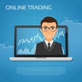 Trading online concept with businessman on the laptop screen