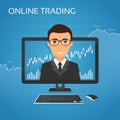Trading online concept with businessman on the monitor screen.
