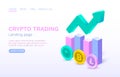 Trading online landing page, network financial bitcoin, virtual payment. Vector