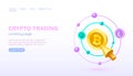 Trading online landing page, network financial bitcoin, virtual payment. Vector