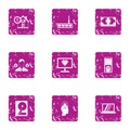 Trading operation icons set, grunge style