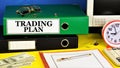 Trading plan. Text label in the registrar`s folder. Royalty Free Stock Photo