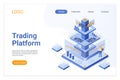 Trading platform isometric landing page template. Online financial market analytics. Digital stock exchange software