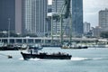 Trading seaport with cranes, cargoes and the ship Singapore Royalty Free Stock Photo