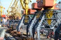 The trading seaport with cranes and ships