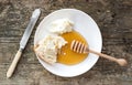 Tradirional Balkan breakfast set: kaymak or butter Royalty Free Stock Photo