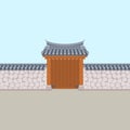 Tradisional Korean Hanok Gate Building Vector Illustration