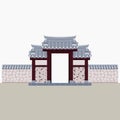 Traditional Open Korean Gate Building Vector Illustration