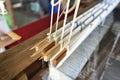 Tradition ancient art of weaving in Thailand. Weaving is an ancient handicraf to produce fabric from yarn Royalty Free Stock Photo