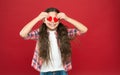Tradition celebrate valentines day. Sincere love. Be my valentine. Family love. Girl cute child with hearts. Kid girl Royalty Free Stock Photo