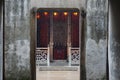 a tradition chinese door with snow flaot by it Royalty Free Stock Photo