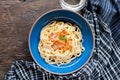 Tradition Italian food pasta carbonara, Spaghetti with bacon, ha Royalty Free Stock Photo