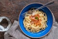 Tradition Italian food pasta carbonara, Spaghetti with bacon, ham and parmesan cheese. Royalty Free Stock Photo