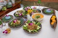 Tradition Northern Thai food. on a wooden table, Set of Thai food popular menu. Royalty Free Stock Photo