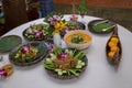 Tradition Northern Thai food. on a wooden table, Set of Thai food popular menu. Royalty Free Stock Photo