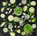 Tradition summer drink mojito with lime, mint and ice Royalty Free Stock Photo