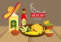 Traditiona tequila with mexican tacos food