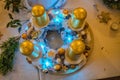 traditional Advent candles. Christmas balls and candles, for table decoration Royalty Free Stock Photo
