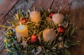 Traditional Christmas wreath with one burning candle Royalty Free Stock Photo