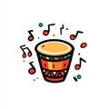 A traditional African bongo drum, illustrated in a minimalist modern flat style, hand-drawn and surrounded by black Royalty Free Stock Photo