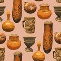 Seamless pattern of traditional African vintage vases.