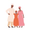 Traditional african family in national clothing vector flat illustration. Mother, father and daughter posing in ethnic