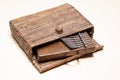 Traditional African instrument kalimba or thumb piano in a wicker case