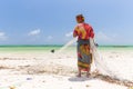 Traditional african local rural fishing on Paje beach, Zanzibar, Tanzania. Royalty Free Stock Photo