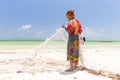 Traditional african local rural fishing on Paje beach, Zanzibar, Tanzania.