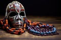 traditional african mask juxtaposed with a rosary Royalty Free Stock Photo