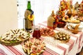 Traditional alcohol and appetizer on wedding table Royalty Free Stock Photo