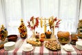 Traditional alcohol and appetizer on wedding table Royalty Free Stock Photo