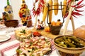 Traditional alcohol and appetizer on wedding table Royalty Free Stock Photo