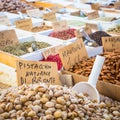 Traditional almonds and pistachios market in South Italy