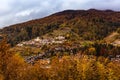 Traditional alpine houses in mountains, Dolomites Mountains, Italy Royalty Free Stock Photo