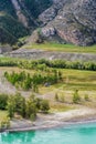 Traditional Altai ail housing on the banks of the river