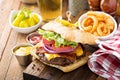 Traditional american burger with cheese and bacon Royalty Free Stock Photo