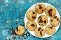 Traditional american chocolate chip cookies on plate top view Royalty Free Stock Photo