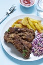 A traditional American dinner of fried ribs, fried potatoes and coleslaw. Royalty Free Stock Photo