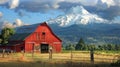 Traditional American farm with a red wooden barn. Old red barn in rural Royalty Free Stock Photo