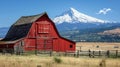 Traditional American farm with a red wooden barn. Old red barn in rural
