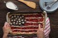 Traditional American Independence Day or Labor Day Strawberry Pie in the Shape of a Flag, Top View Royalty Free Stock Photo