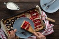 Traditional American Independence Day or Labor Day Strawberry Pie in the Shape of a Flag, Top View Royalty Free Stock Photo