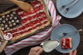 Traditional American Independence Day or Labor Day Strawberry Pie in the Shape of a Flag, Top View Royalty Free Stock Photo