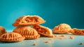 Traditional American meal. Tasty empanadas on blue background. Generative AI