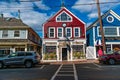 Traditional American stone and wood fronted store front, on Dock Square, in Kennebunkport, Maine, USA Royalty Free Stock Photo