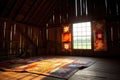 traditional amish quilt displayed in a barn