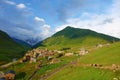 Traditional ancient Svan Towers and machub house in Ushguli village, Upper Svaneti, Georgia. Ushguli is the highest village in